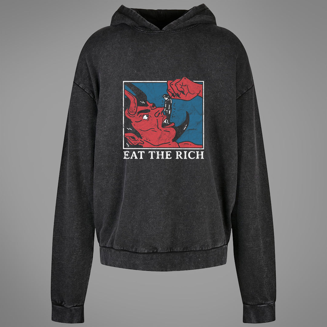 Lagerware: Eat The Rich Acid Washed Oversized Hoodie