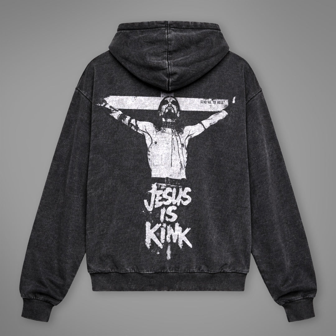 Felpa con cappuccio oversize lavata con acido Satanic Youth