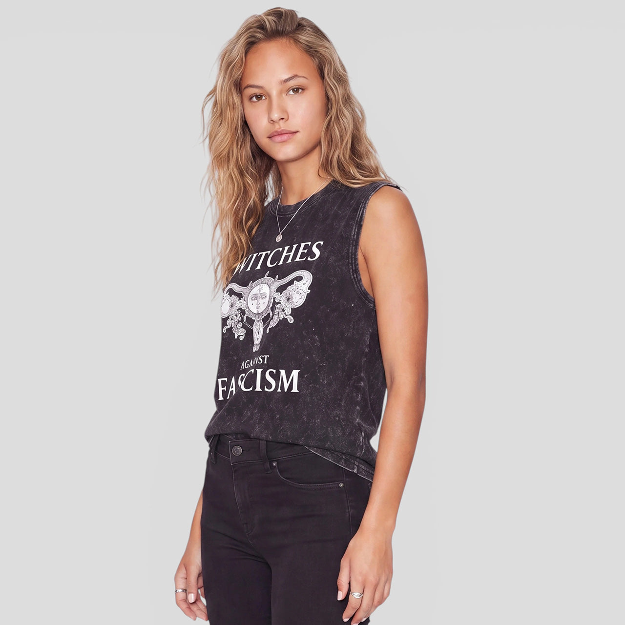 Witches Against Fascim Acid Washed Tank Top