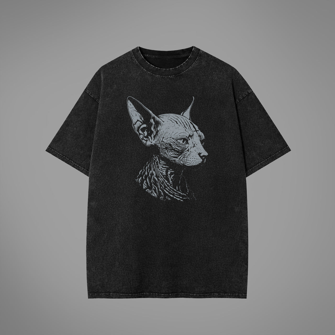 Sphynx Cat Acid Washed Oversized T-Shirt