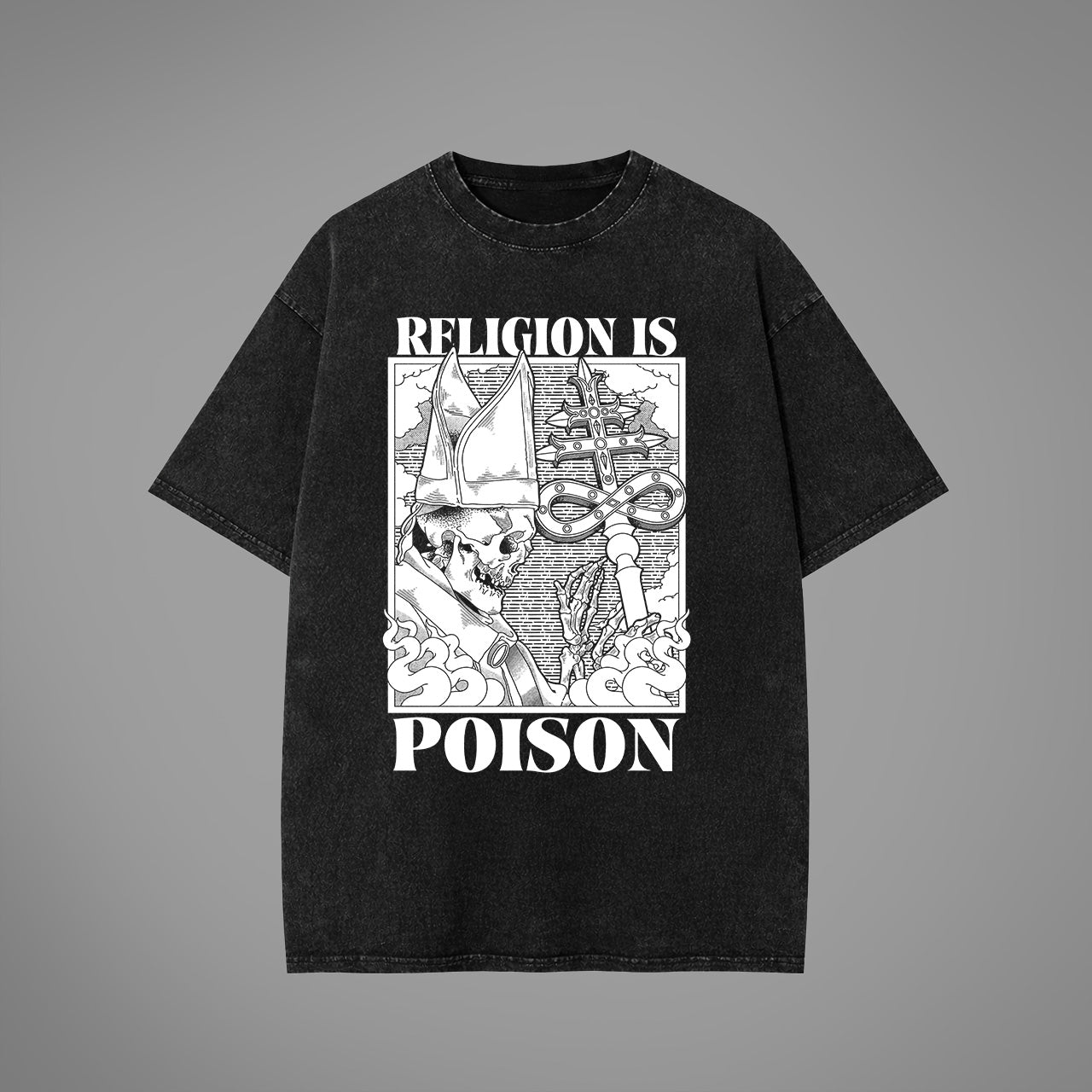 Religion Is Poison Acid Washed Oversized T-Shirt