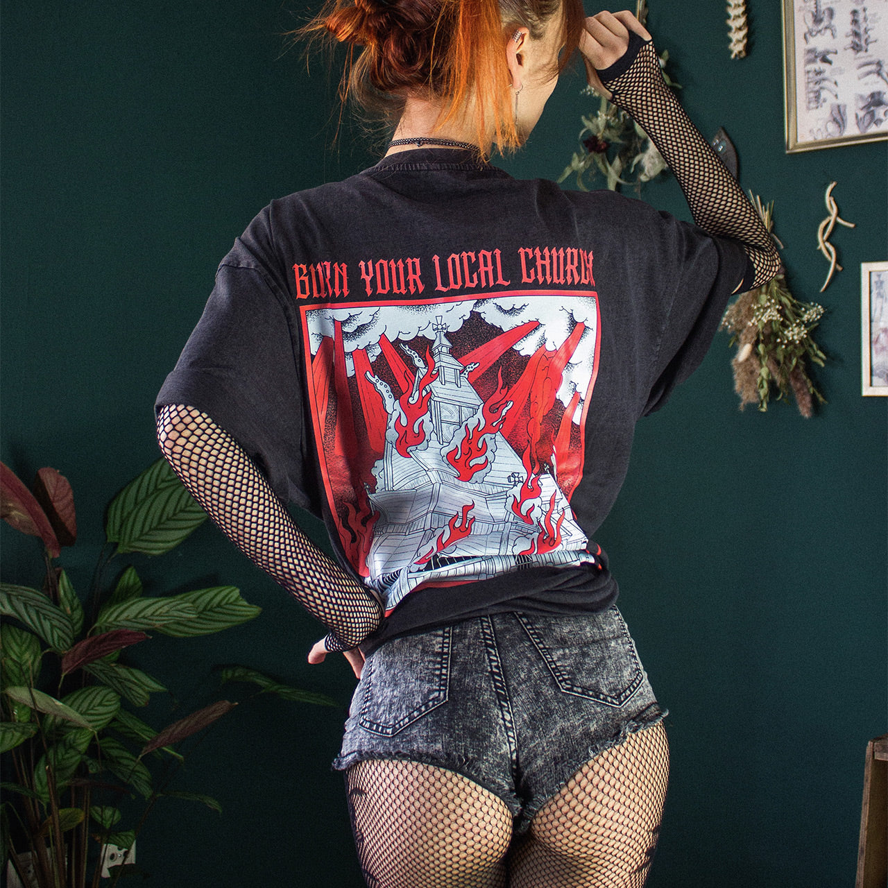 Burn Your Local Church Acid Washed Oversized T-Shirt