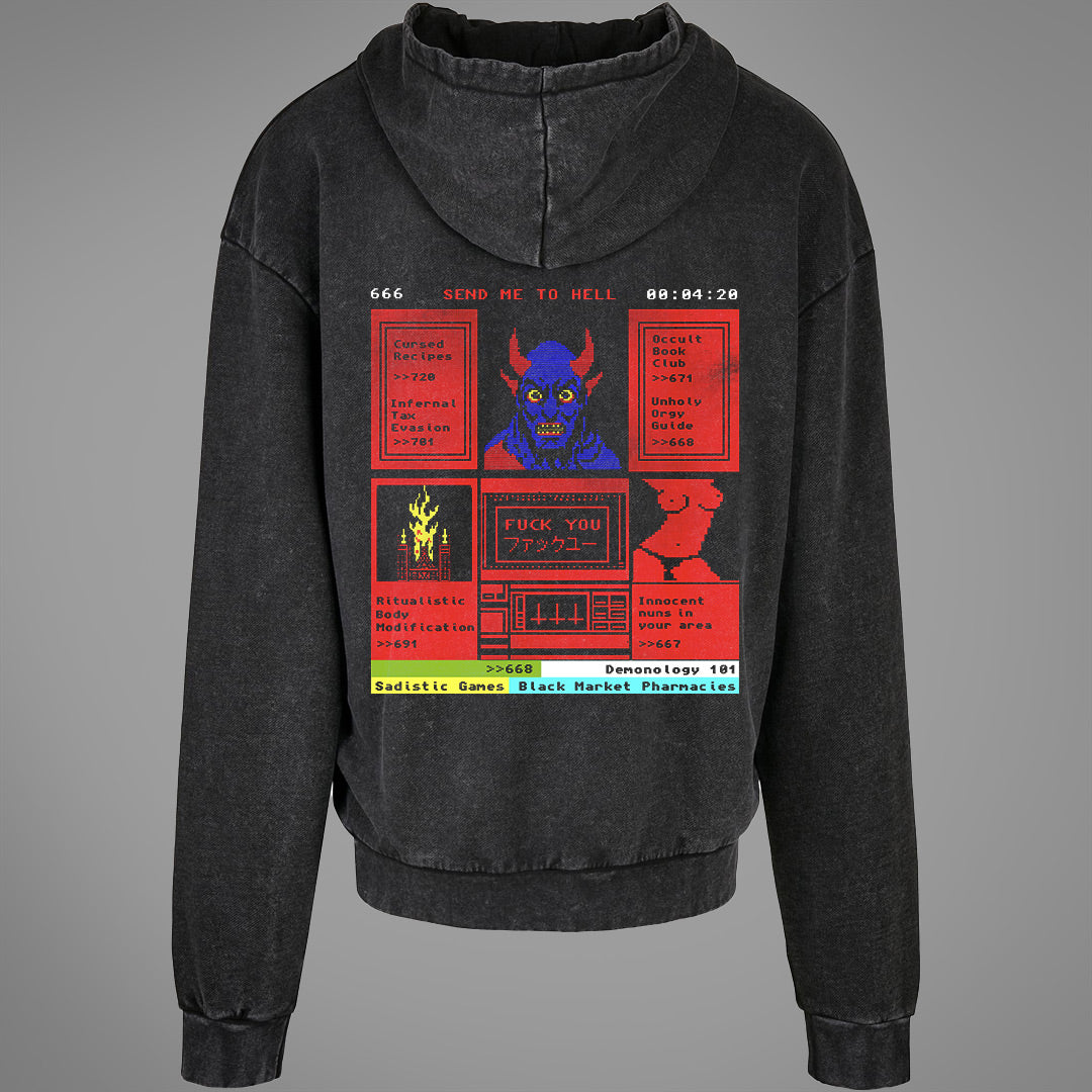 Lagerware: Satanic Teletext Acid Washed Oversized Hoodie