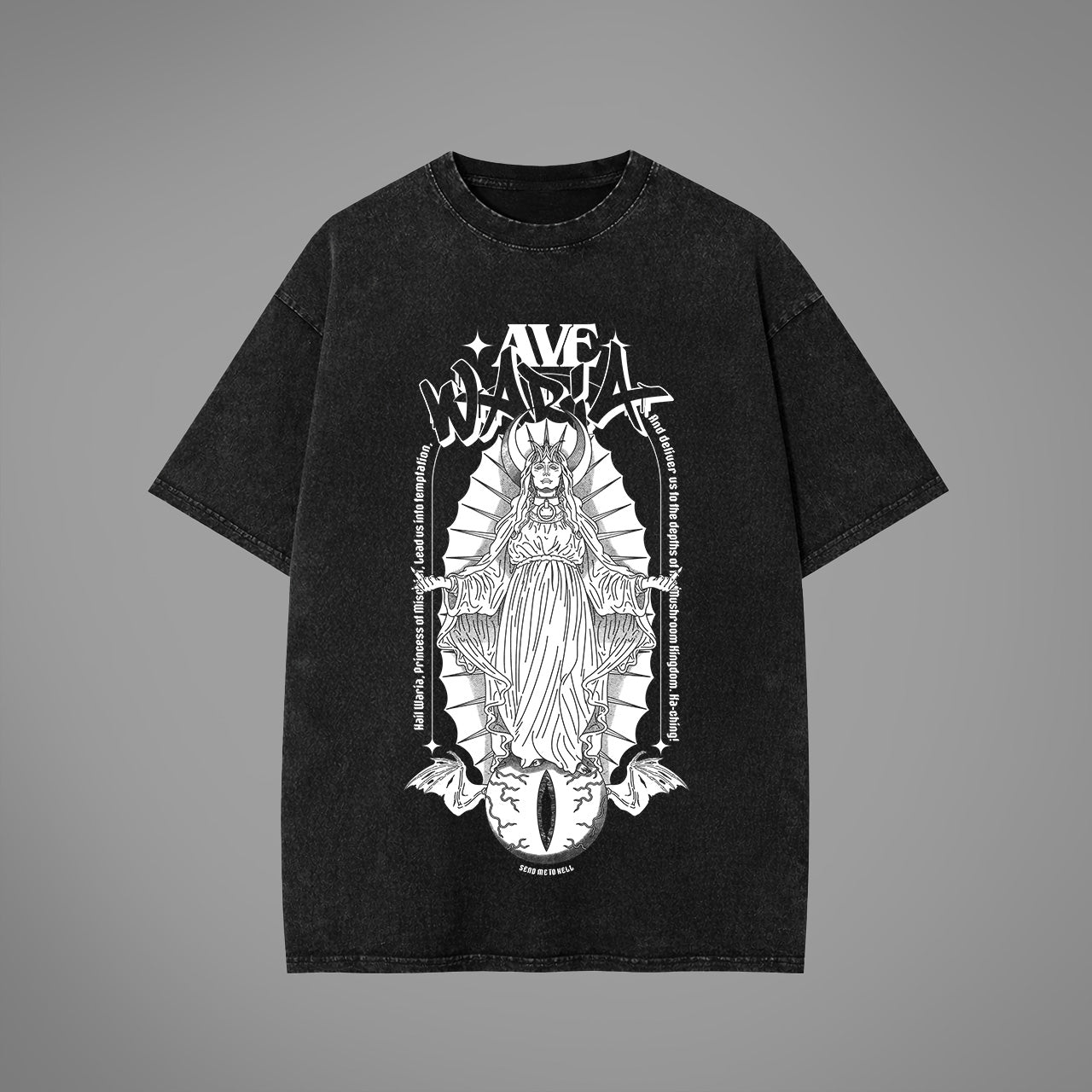 T-shirt oversize Ave Waria lavata con acido