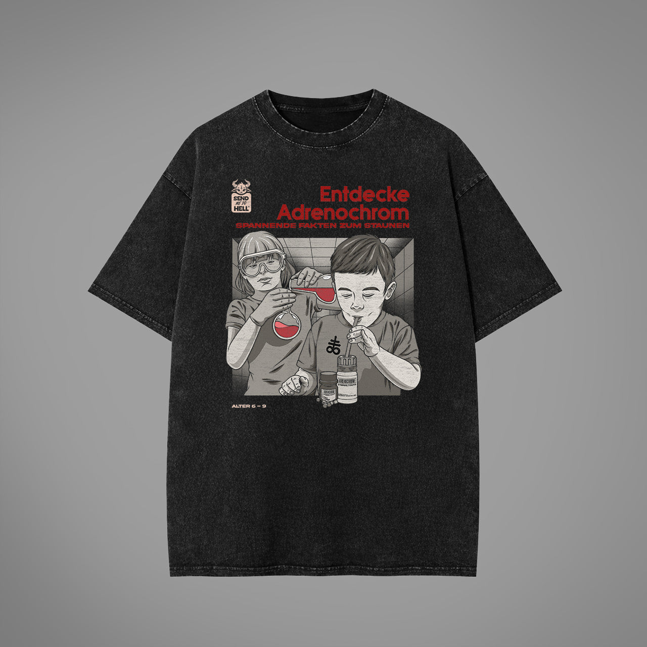 Entdecke Adrenochrom Acid Washed Oversized T-Shirt