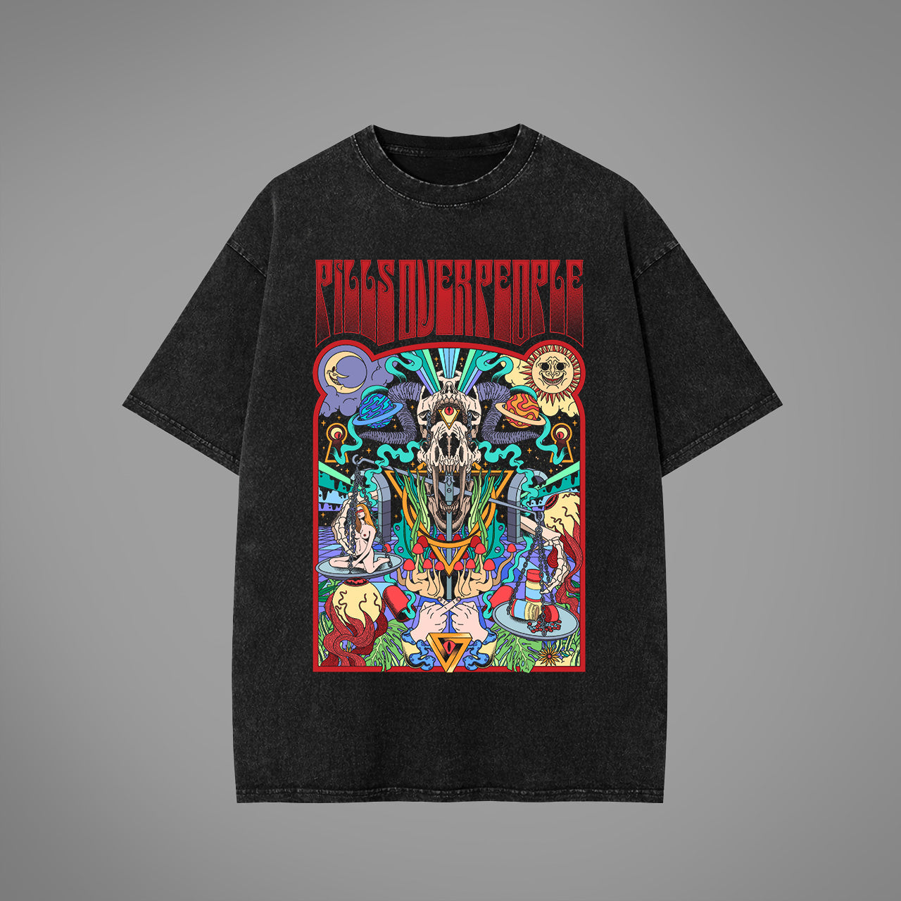 Pills Over People Acid Washed Oversized T-Shirt