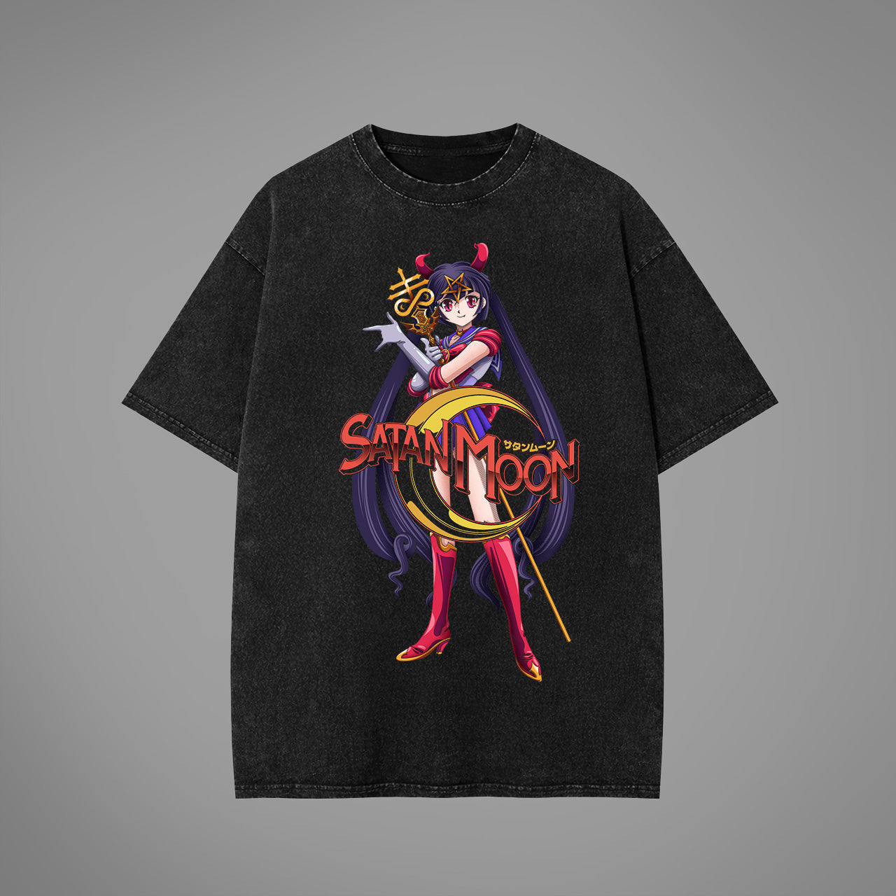 Satan Moon Acid Washed Oversized T-Shirt