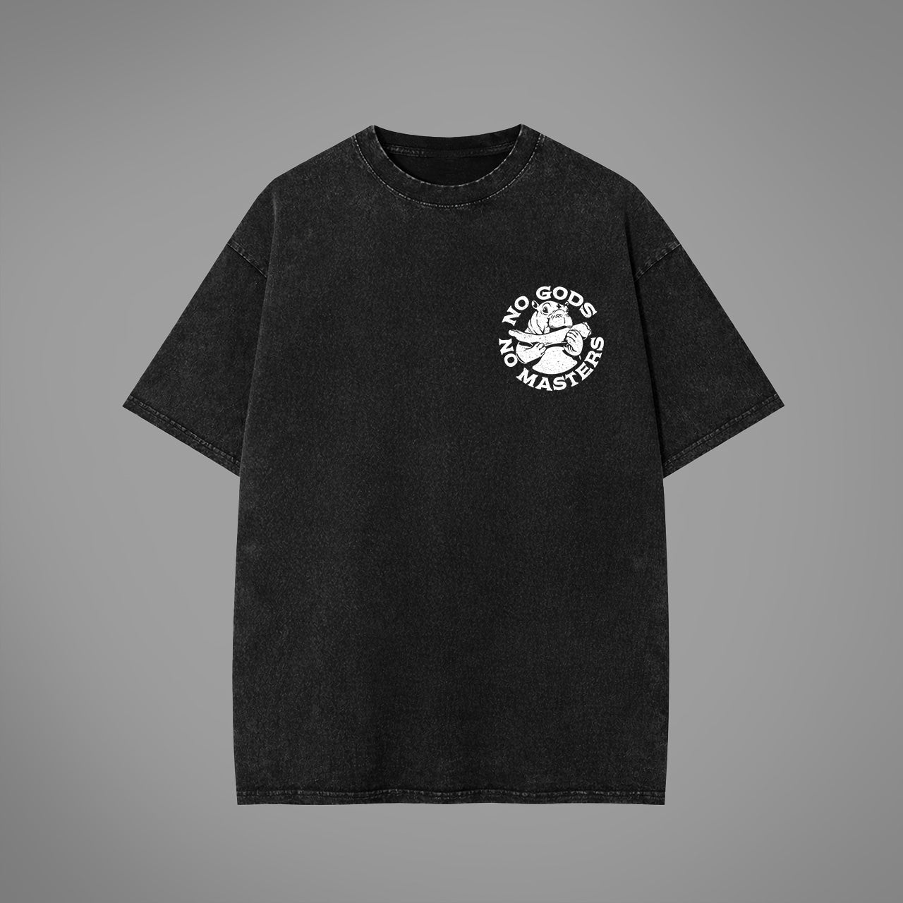 No Gods No Masters Crest Acid Washed Oversized T-Shirt