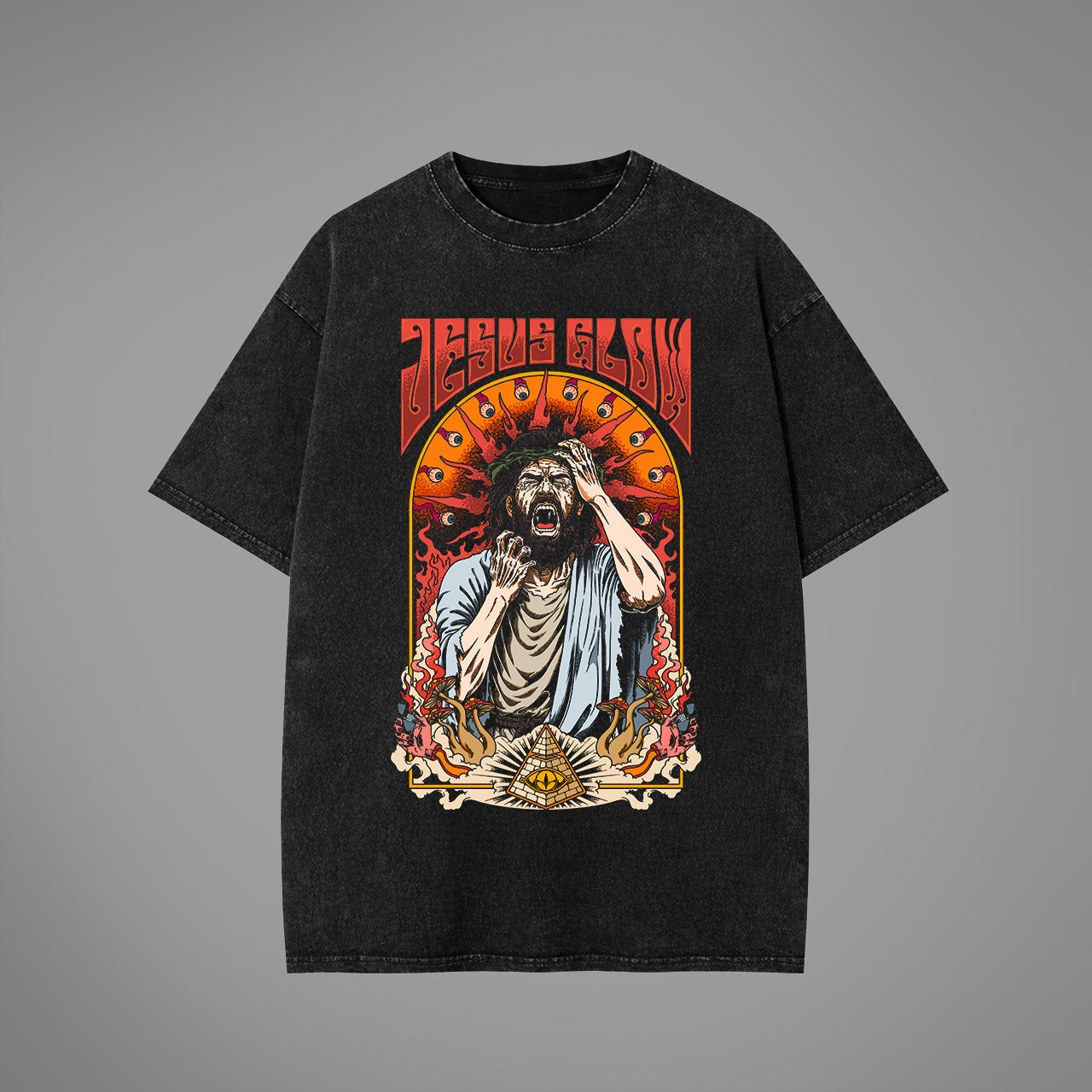 Jesus Glow Acid Washed Oversized T-Shirt
