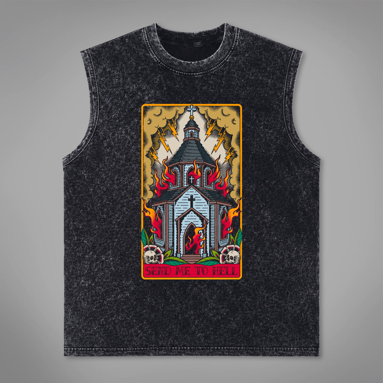 Send me to Hell Old School Acid Washed Tank Top