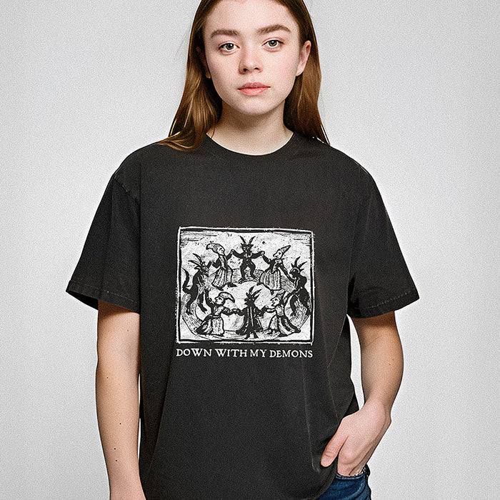 Down With My Demons Acid Washed Oversized T-Shirt