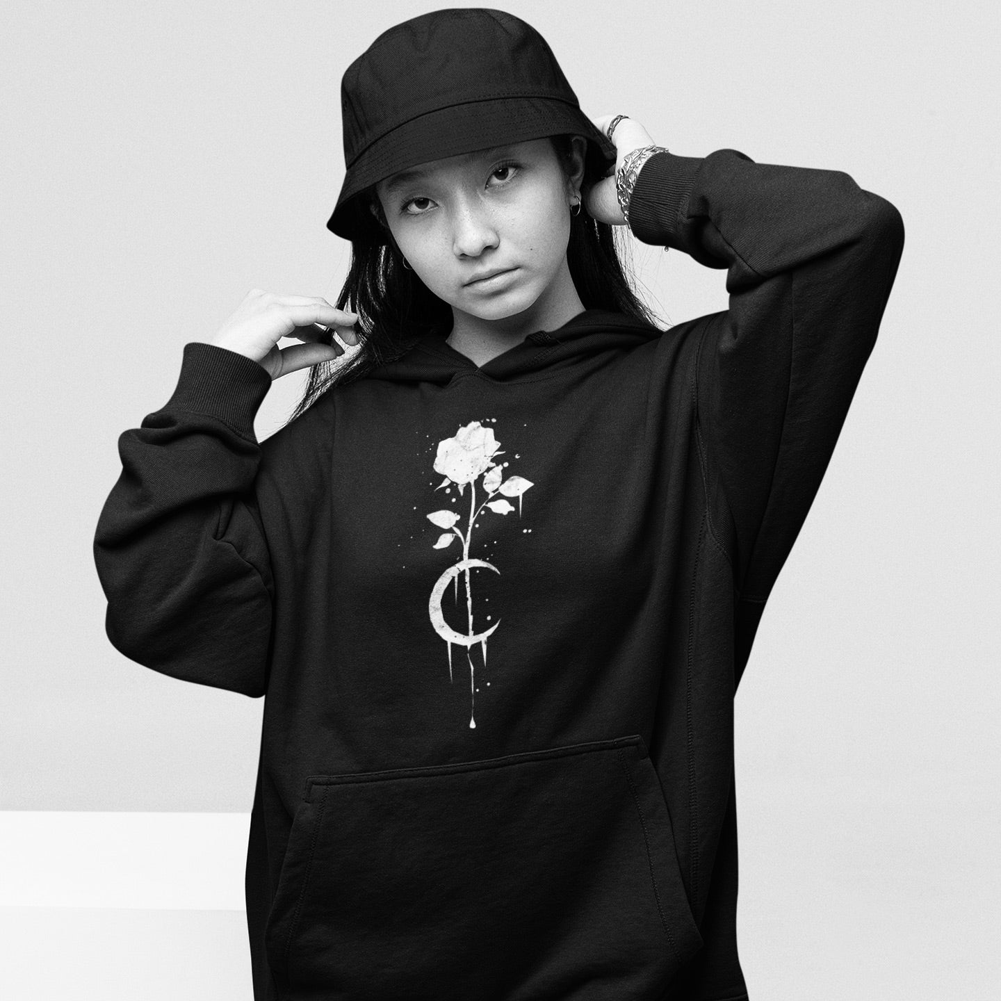 Lagerware: Occult Moon Rose Kapuzenpullover